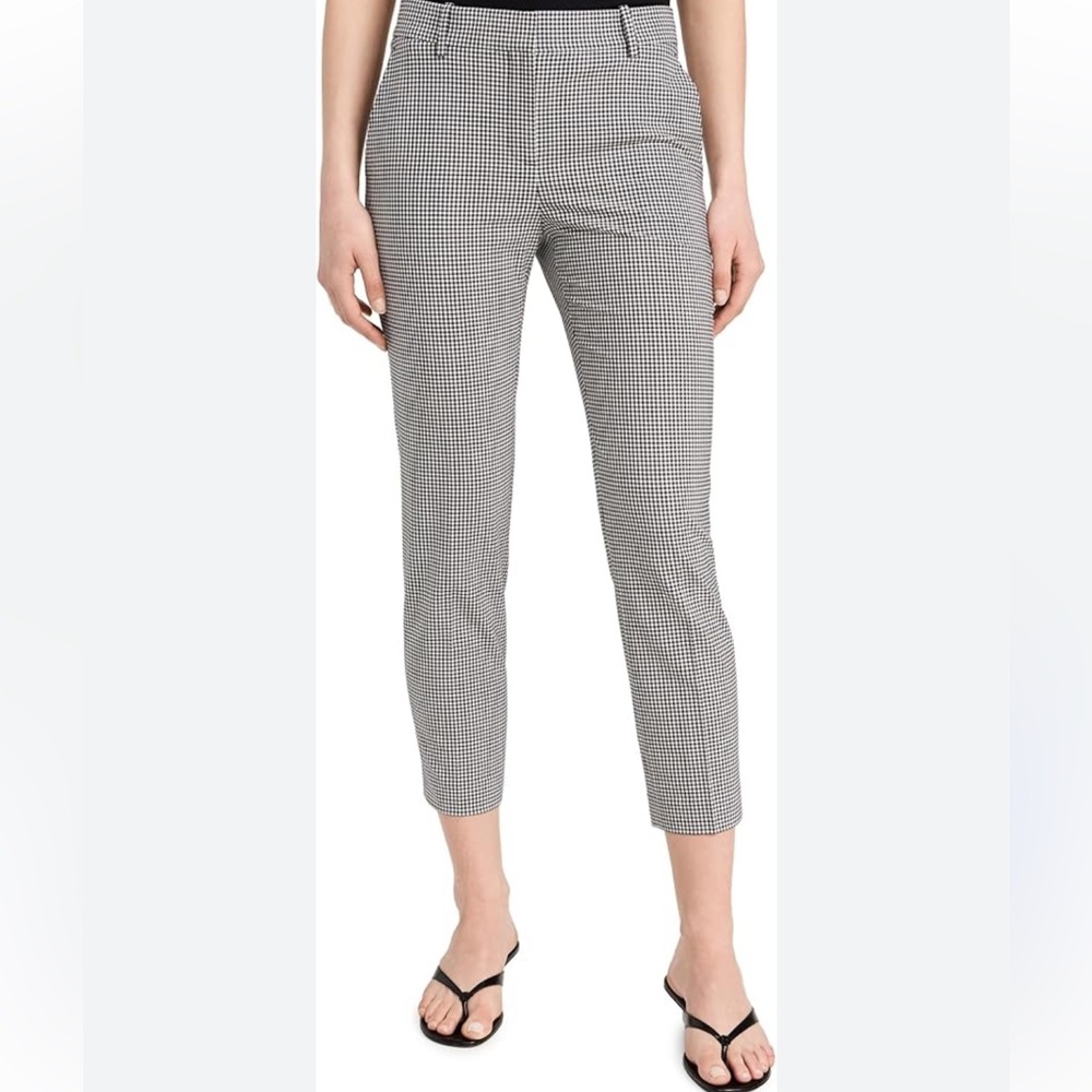 Theory Cropped Micro Plaid Stretch Black White Checkered Pants Women's 12 Euc